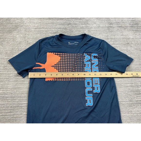 Under Armour Shirt Boys YLG Youth Large Blue Short Sleeve Heatgear Loose - Picture 3 of 9